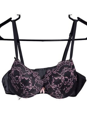 Maidenform Underwire Bra Size 36A Black Pink Lace Overlay Adjustable Straps